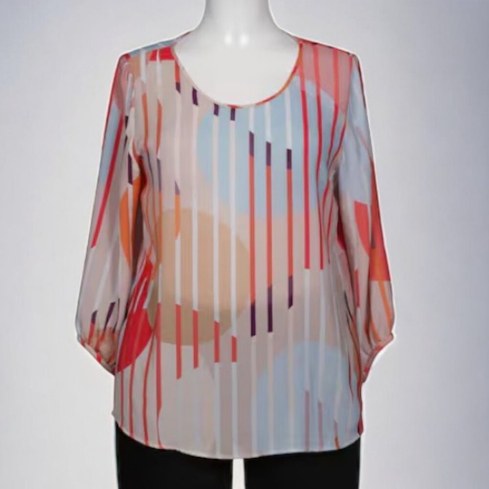 Marc Cain graphic pattern quarter sleeve blouse multicolor women's size N3